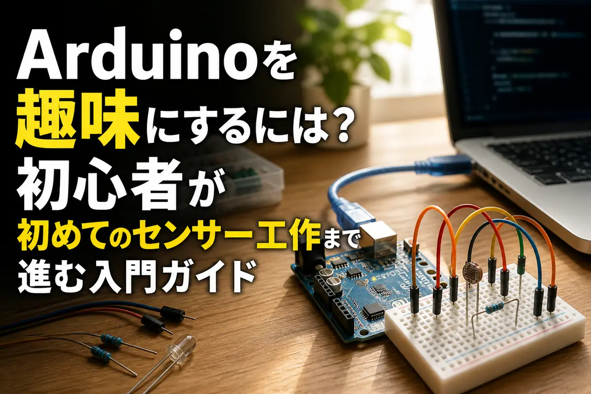 Arduinoボードと光センサーを使った初心者向け電子工作の机。