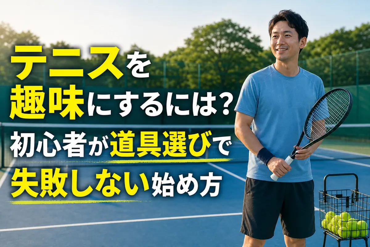 初心者が明るいテニスコートでラケットを持って練習を始める様子。