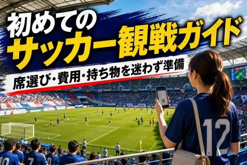 初めての観客がサッカースタジアムの座席からピッチを眺めている様子。