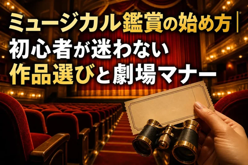 開演前のミュージカル劇場とチケット、オペラグラス。